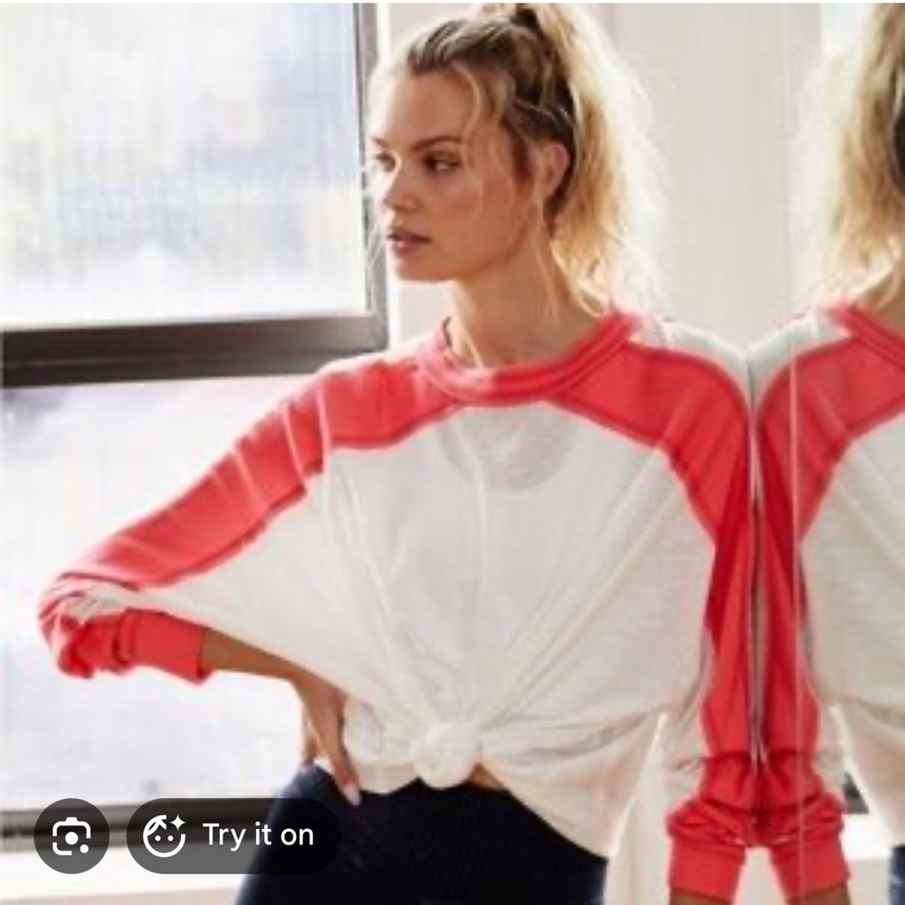 Free People Pink and White all about it long sleeve XS